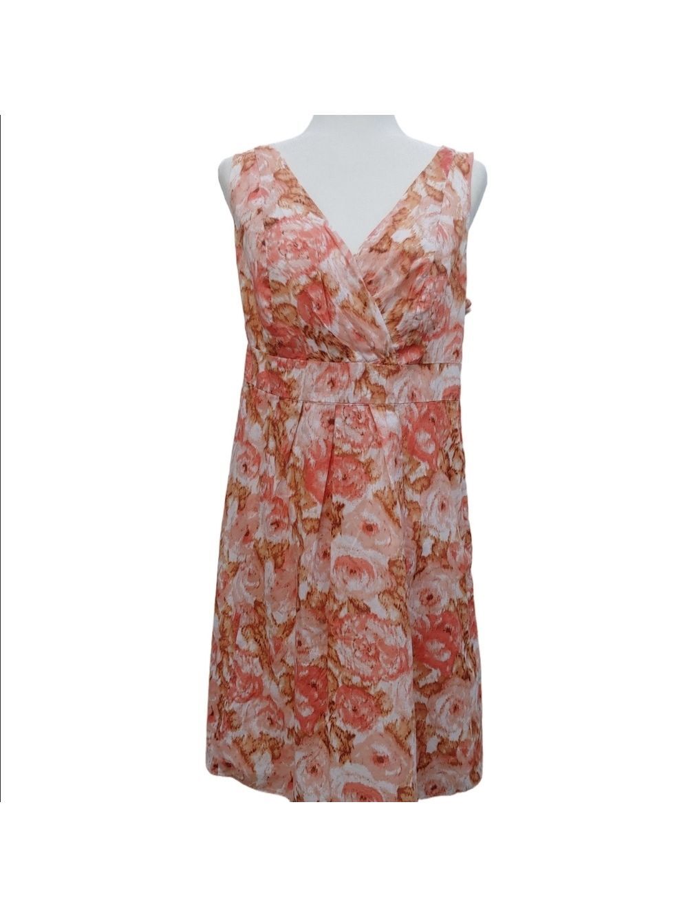 Lands' End New Cotton Floral Dress with Wrap V-Neck in Peach Multi size 14 NWT - Picture 3 of 16